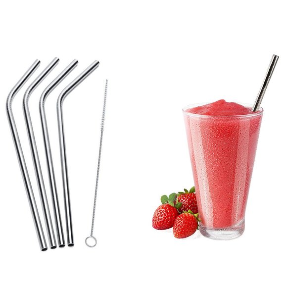 5-Pack: Resuable Washable Stainless Steel Bent Drinking Straws (Straight) - Picture 2 of 3